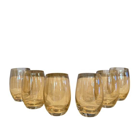 Unbranded Other - Stemless Wine Glasses Set Of 6 Gold 
Yellow Amber Tinted Thin Rim Glass
